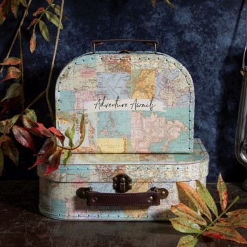 VINTAGE MAP COLLAGE SUITCASES - SET OF 2