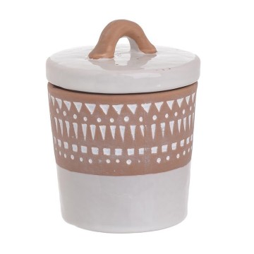 CERAMIC JAR WITH LID WHITE/BROWN
