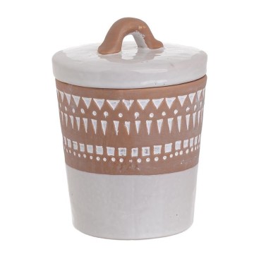 CERAMIC JAR WITH LID WHITE/BROWN (SMALL)