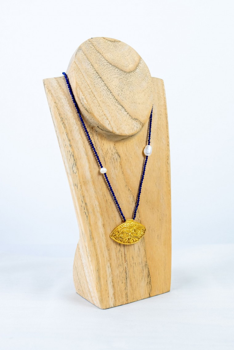 Nefeli Karyofilli Golden eye necklace (deep blue chain)