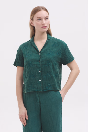 Nice Things Embroidered Cotton Shirt (Green)