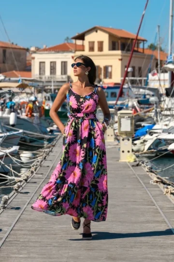 So Bohemian Milly Maxi Dress (Black Sunflowers)