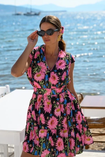 So Bohemian Nora Mini Dress (Black Sunflowers)