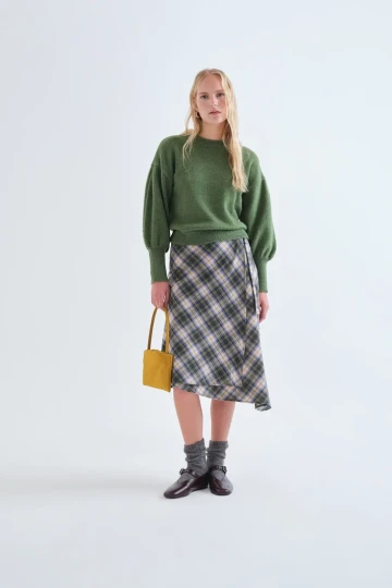 Compania Fantastica Green Plaid Midi Skirt