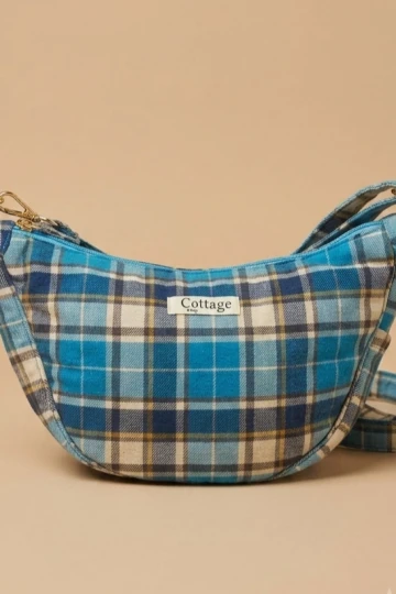 Crescent Crossbody Bag Vichy (Blue)