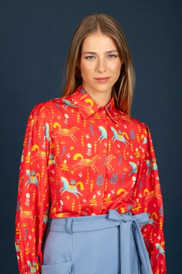 Chaton Clothing Laurel Satin Shirt (Red)