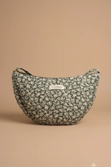 Crescent Crossbody Bag Green White Flower