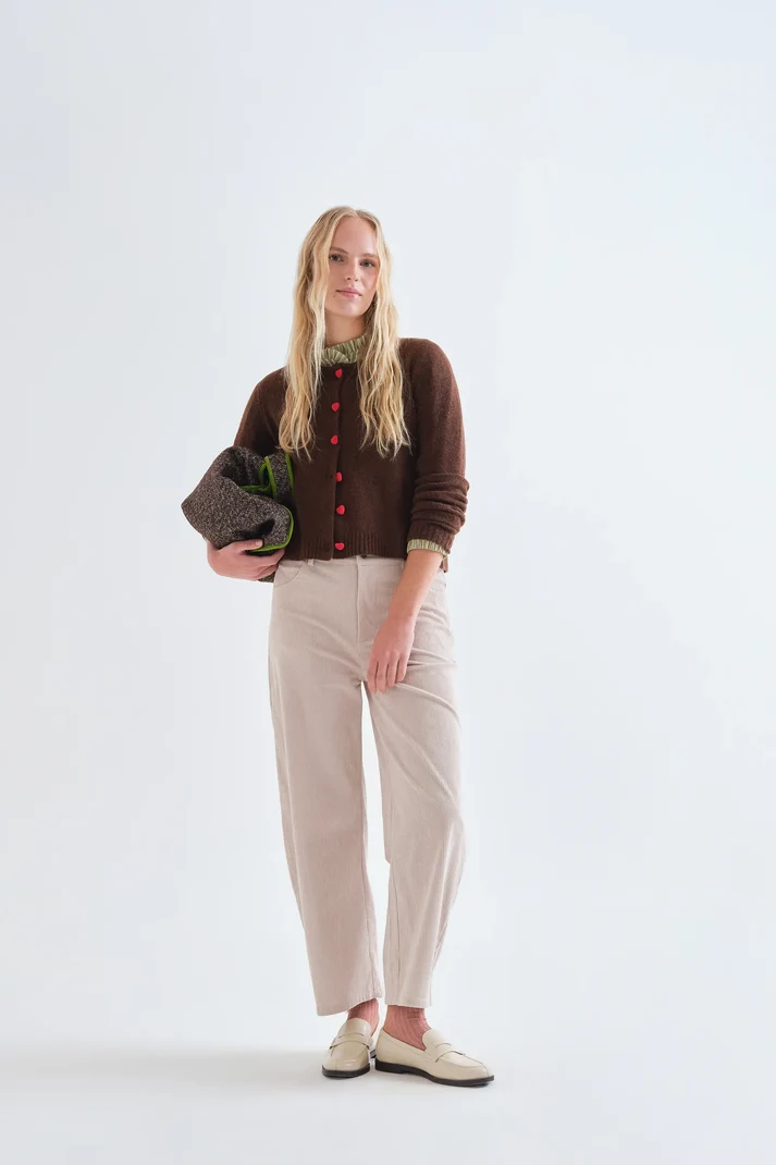 Compania Fantastica Brown Cardigan With Red Heart Buttons - Image 3