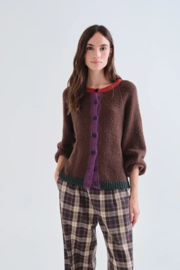 Compania Fantastica Brown Cardigan With Multi-color Details