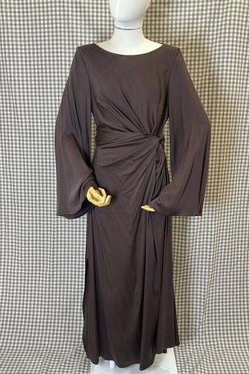 Moutaki Longsleeve Wrap Long Dress (Brown)