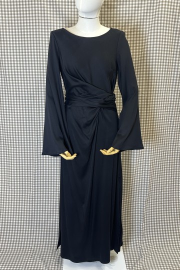 Moutaki Longsleeve Wrap Long Dress (Black)
