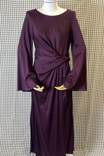 Moutaki Longsleeve Wrap Long Dress (Burgundy)