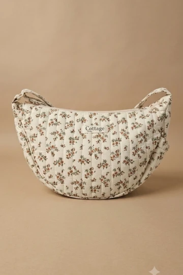 Crescent Crossbody Bag Floral (White)