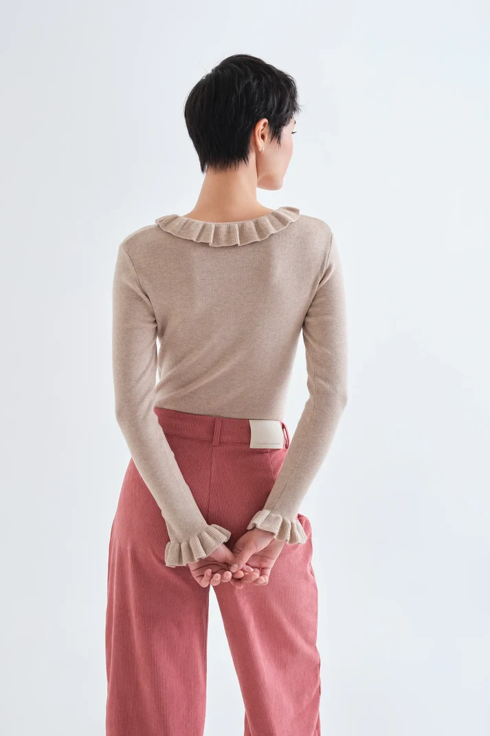 Compania Fantastica Knit Ruffle Top (Beige) - Image 3