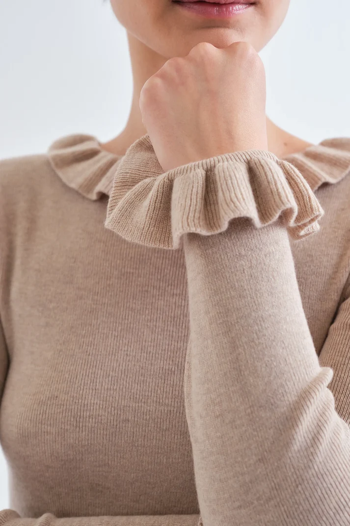 Compania Fantastica Knit Ruffle Top (Beige) - Image 2