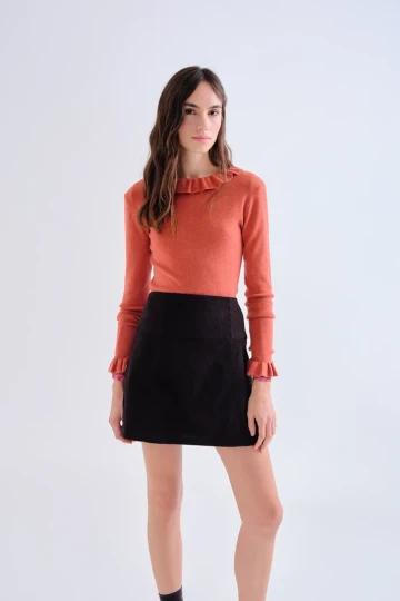Compania Fantastica Knit Ruffle Top (Rust)