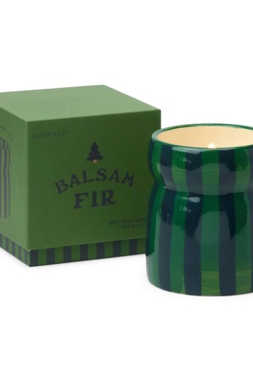 Paddywax Balsam Fir Cabana Green Striped Ceramic Candle