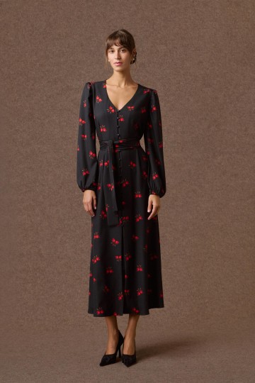 Mamoush Klelia Pomegranate Print Shirt Dress (Black)