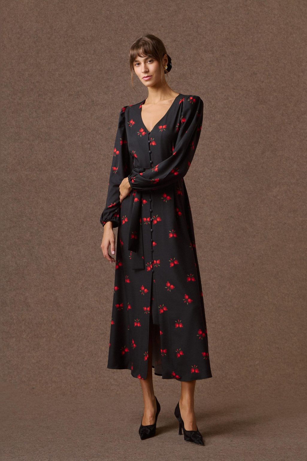 Mamoush Klelia Pomegranate Print Shirt Dress (Black) - Image 2